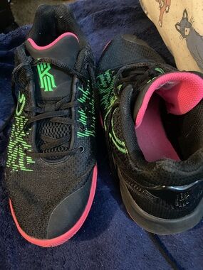 Nike Kids Black Sneakers with Pink and Neon Green Details
